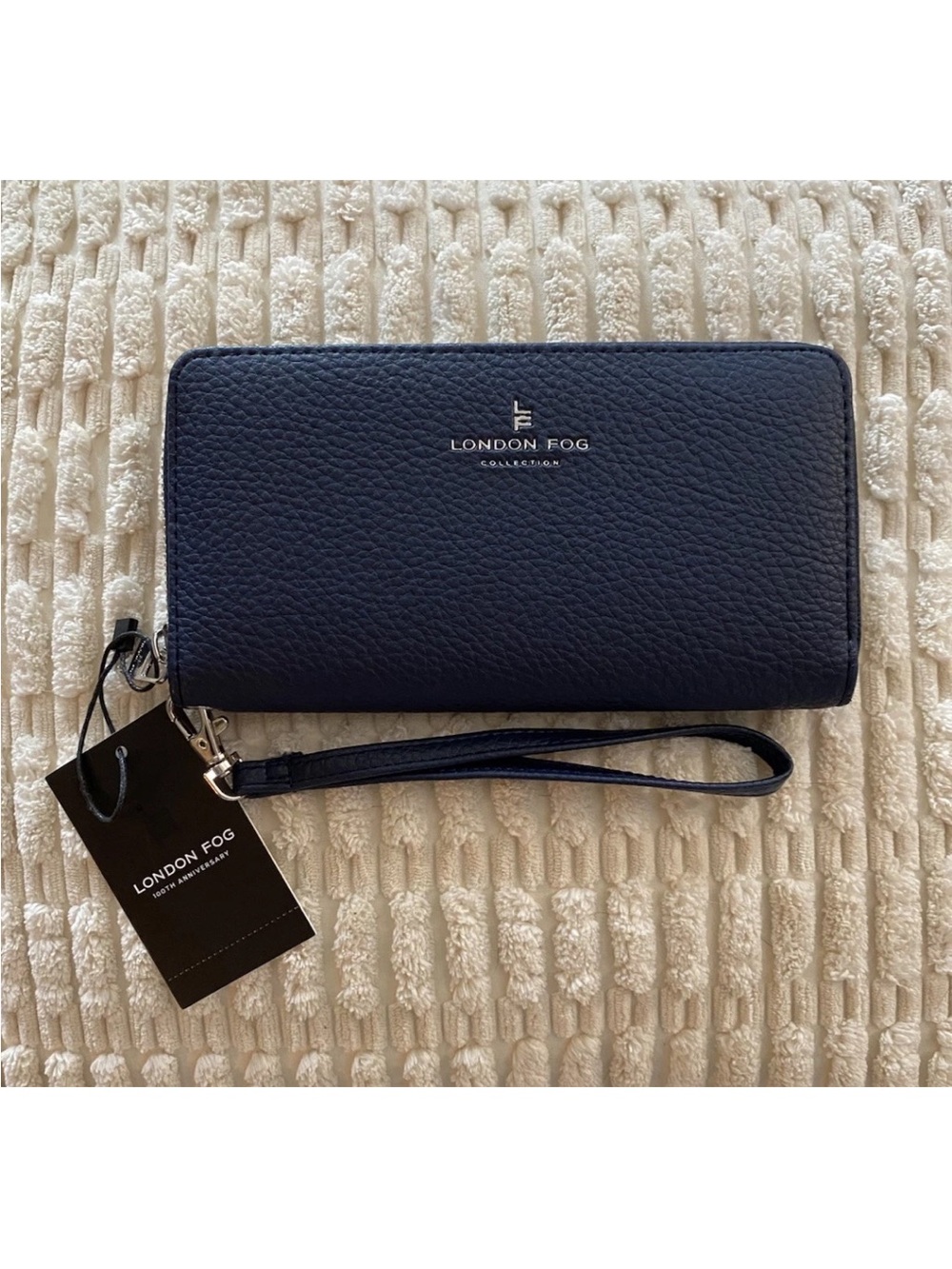 NWT London Fog Long Clutch Wallet Card Holder Zip Around Finley Navy PVC